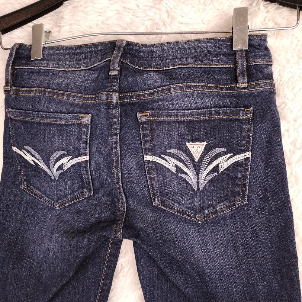 Guess Power Curvy Mid Dark Wash Jeans Stitched Design Size 26